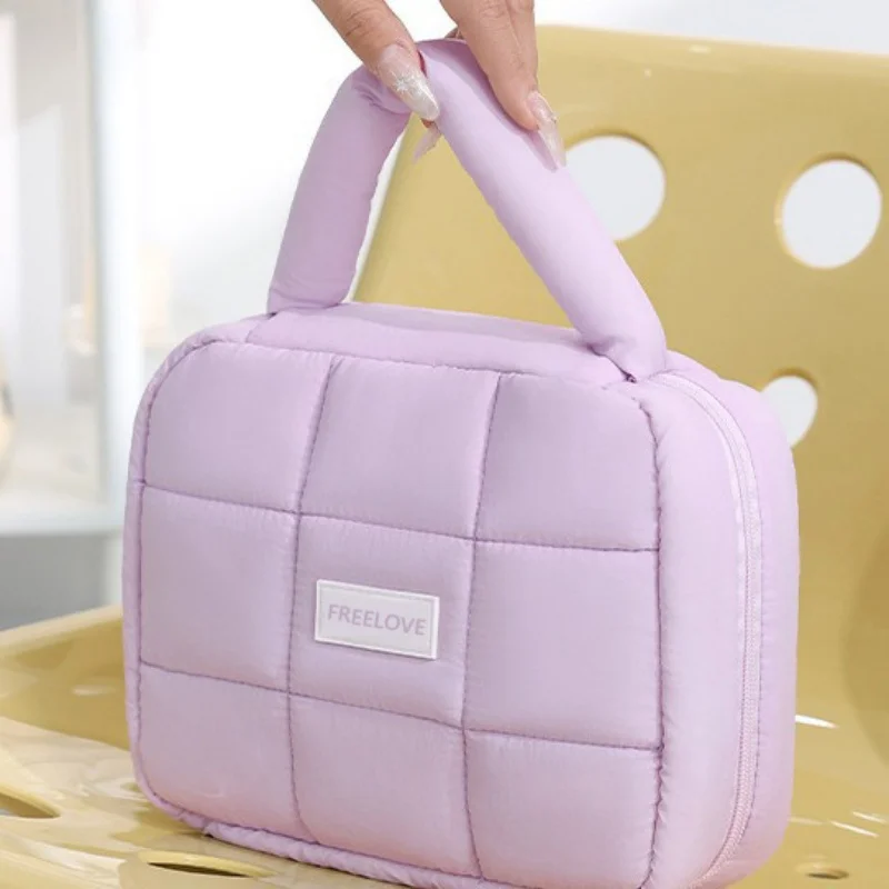 Nova Bolsa de Armazenamento Quadrada Simples Estilo Macaron, Bolsa de Maquiagem Macia Portátil para Meninas, Grande Capacidade, Impermeável