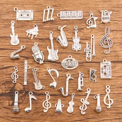 20PCS 26 Styles Mixed Alloy Note Saxophone Guitar Piano Microphon Charms For Jewelry Making DIY Handmade Music Equipment Pendant