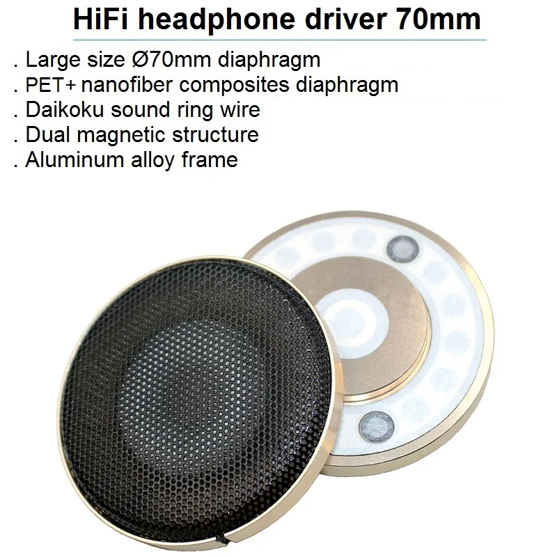 Controlador de auriculares de alta calidad, auriculares HiFi de frecuencia completa, Unidad de altavoz estéreo, imán dual, auriculares dinámicos de neodimio, controlador de 70mm