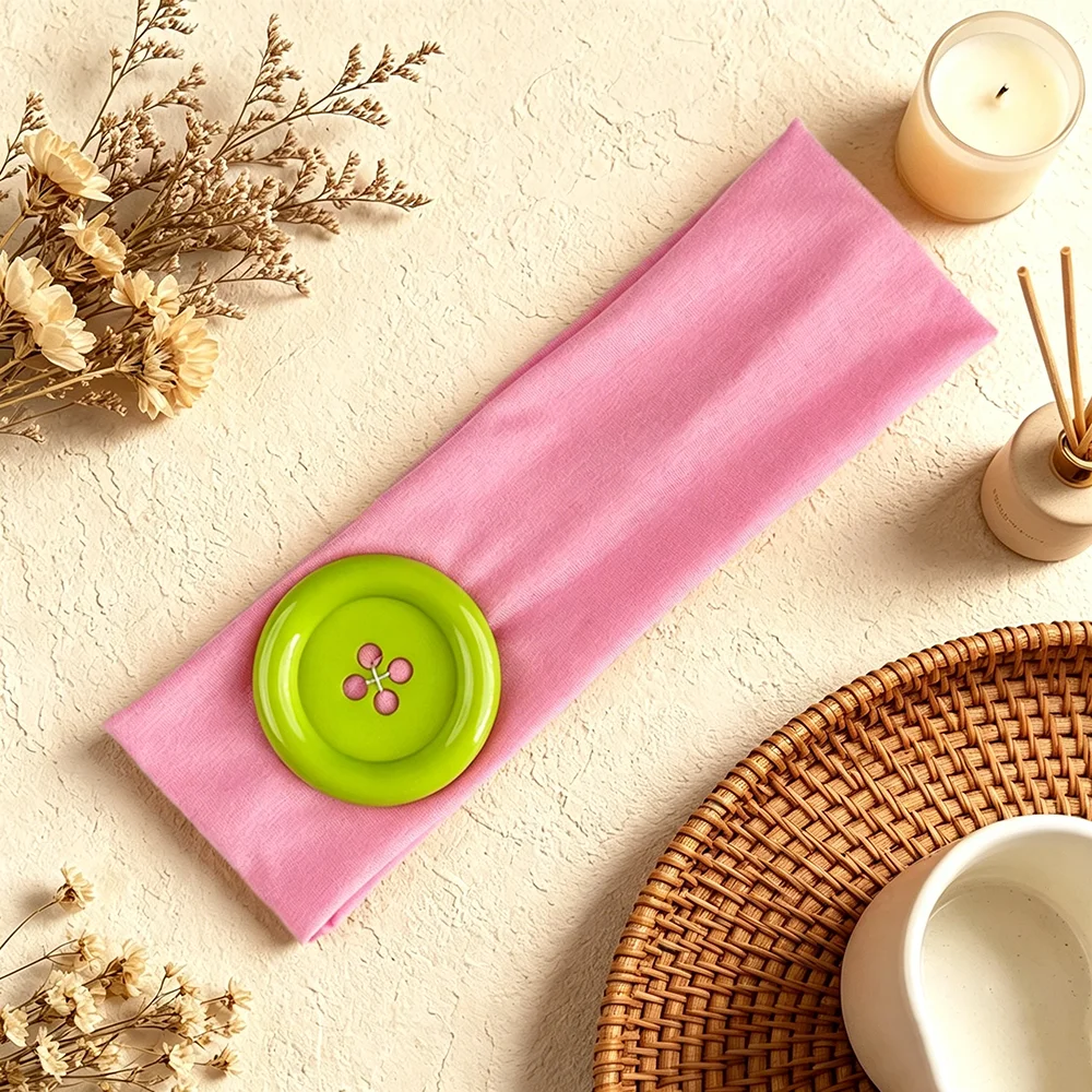 Mehrfarbiges Y2K Breites Kopfband mit Polka Dots, Elastisches Haarband mit Großen Kontrastfarben-Knöpfen, Weiches Haaraccessoire für Make-up, Alltag und Partys – Detail 11