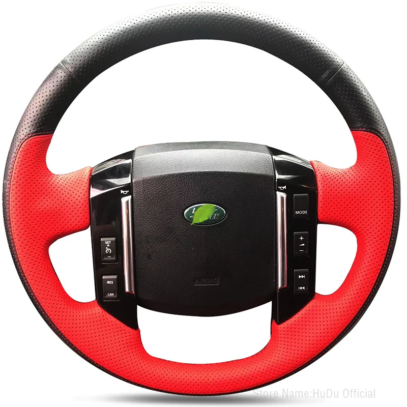 DIY Black Red leather hand-sewn steering wheel cover for Land Rover Range Rover Evoque Freelander 2 Discovery 3 4 Velar Interior