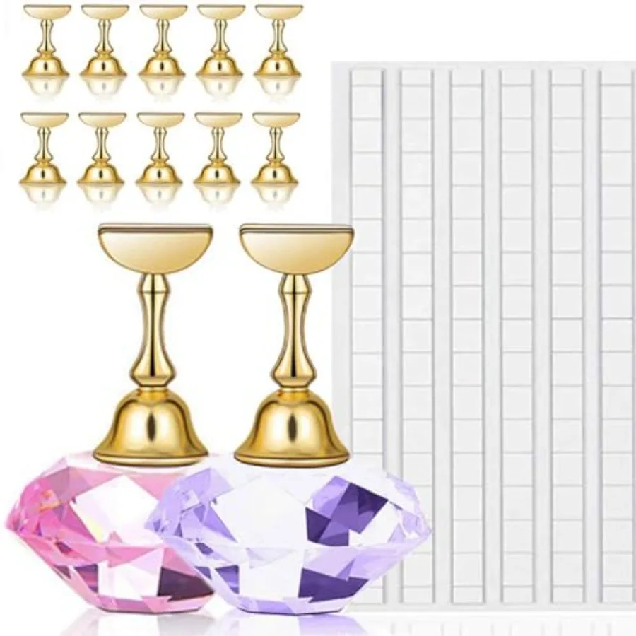 

2 Sets Nail Tip Holders with 102Pcs White Reusable Adhesive Putty Clay Practice Crystal Stand Base Display Tools Set for Nail A