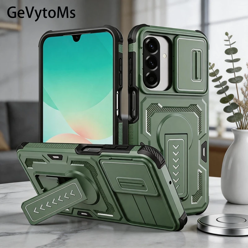 Heavy Duty Camera Protect Stand Case For Samsung Galaxy A07 4G/ 5G A17 A27 A37 A57 A16 A26 A36 A56 S24 S25 S26 Ultra Armor Cover