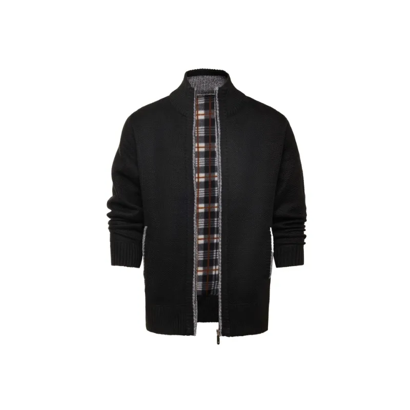 

Men's Multi-Color Zipper Cardigan Sweater Stand Collar Plaid Lining Knitted Casual Outerwear