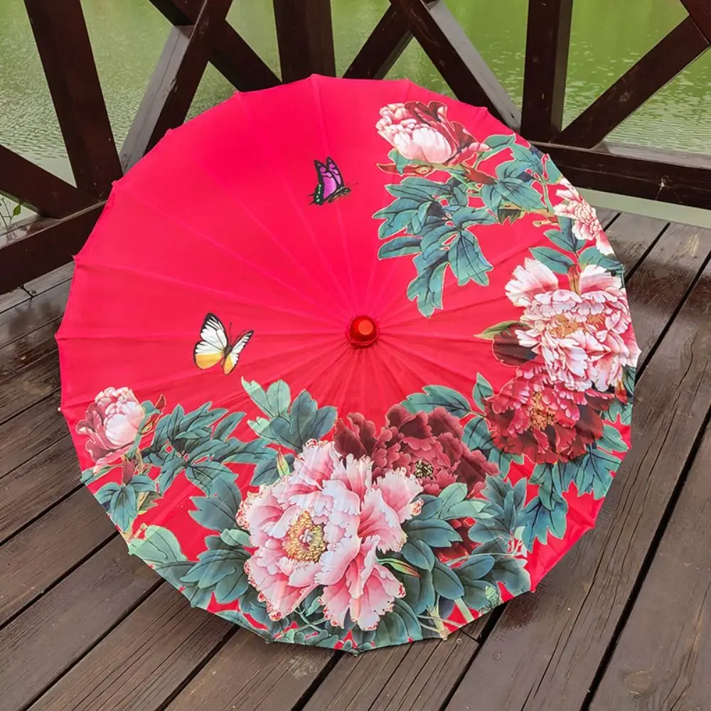 Handmade Oiled Paper Umbrella Vintage Decorative Hanging Chinese Silk Umbrella Patterned Colorful Stick Umbrella Classical Dance