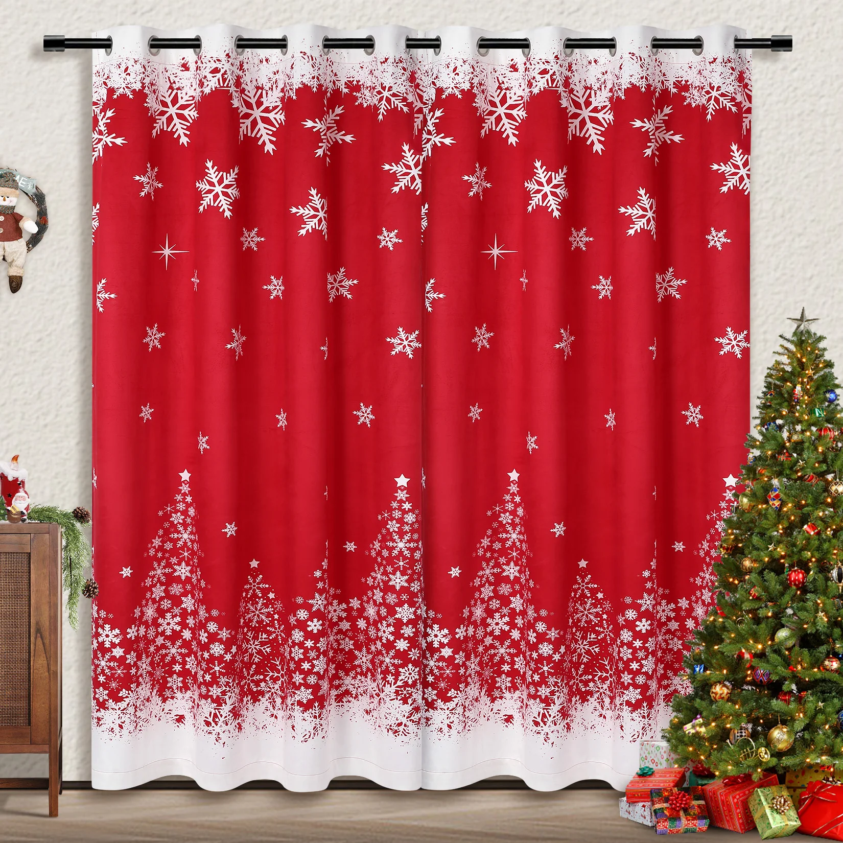 Christmas Curtains 52 x 84 Inch for Living Room - Grommet Snowflakes Decorations Printed Room Darkening Curtains - Window Drapes