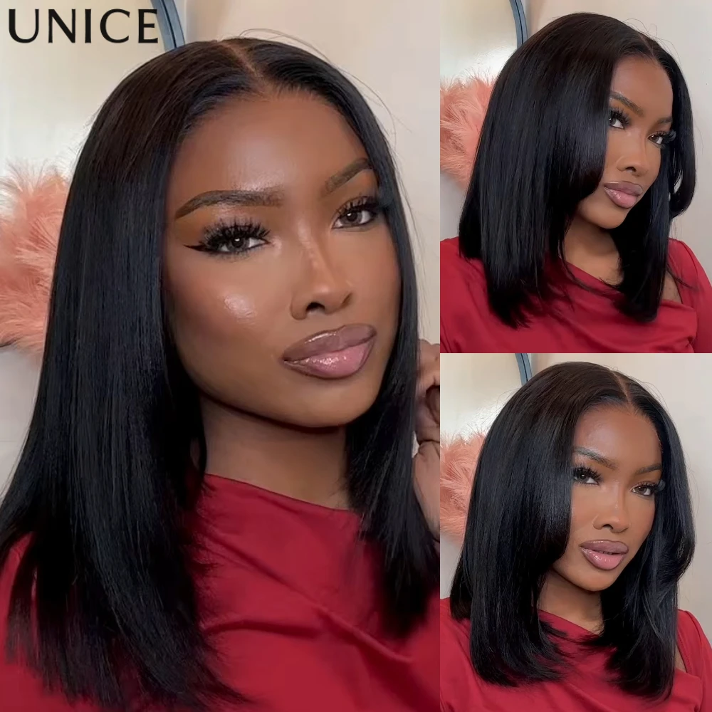 

UNice 7x5 Bye Bye Slip™ Layered Cut Yaki Straight Human Hair Bob Wig With Drawstring 180% Density