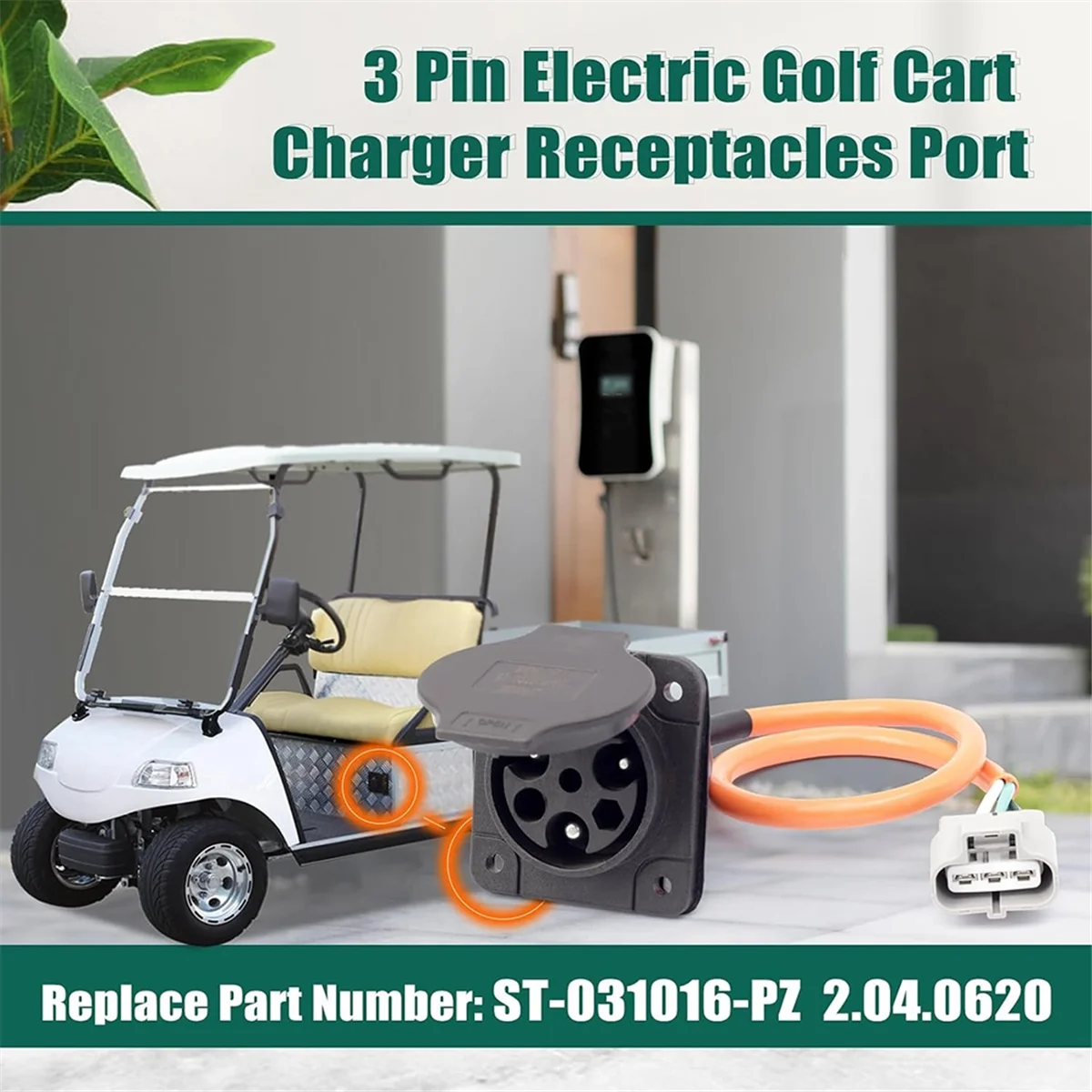 30A 110V-220V Electric Golf Cart Charger -031016-PZ for Cart Charger Port 3 Pin Charge Cable US Plug