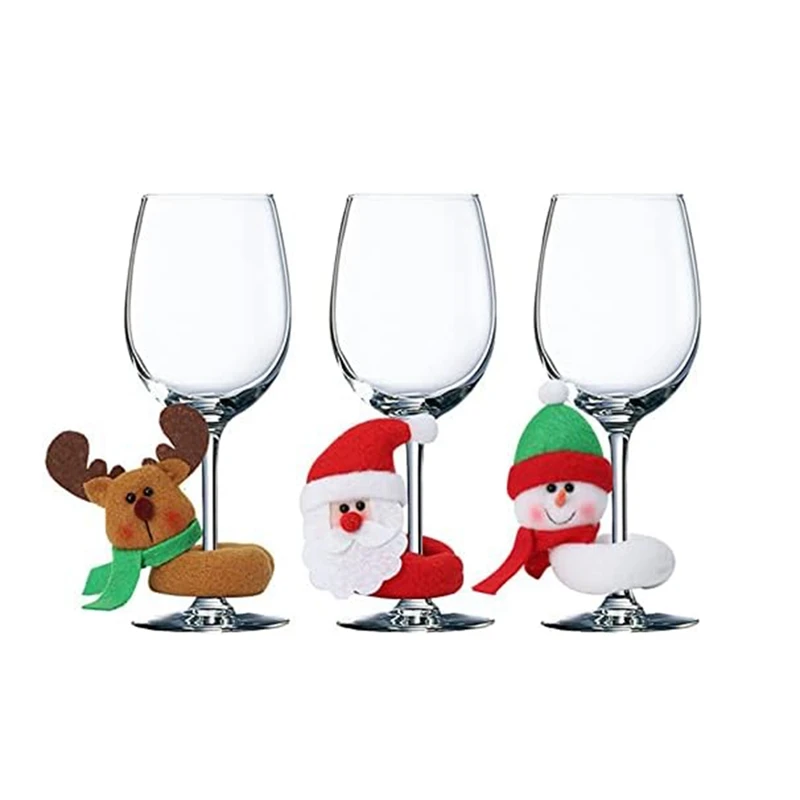 6Pcs Christmas Wine Glass Decor Santa-Claus Moose-Snowman Drink Markers Kit For Christmas Holiday Party Wine Glass