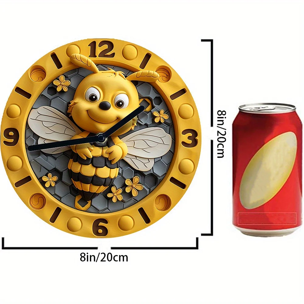 2D Effects Silent Wall Clock - Bee and Honeycomb Theme -  Perfect for Autumn Living Room Decor - Men and Children's Day Gift