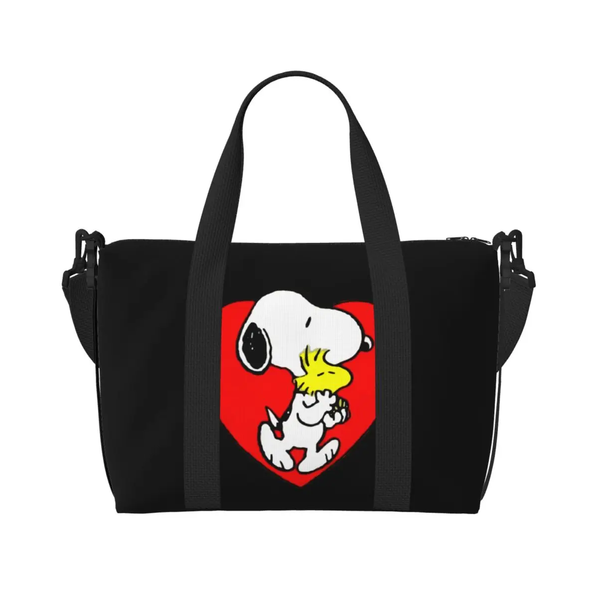 Custom Snoopys Woodstock Heart Tote Bag Women Large Capacity Gym Beach Shoulder Travel Bag