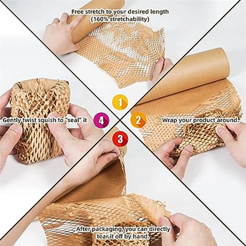 AED7-1PCS Honeycomb Paper Floral Packaging Kraft Paper Degradable Anti-Collision Grid Honeycomb Wrapping Paper Brown