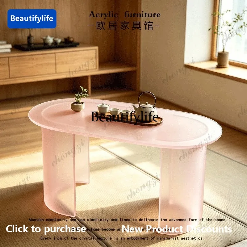 Living room pink tea table acrylic modern guest bedroom makeup table oval manicure table