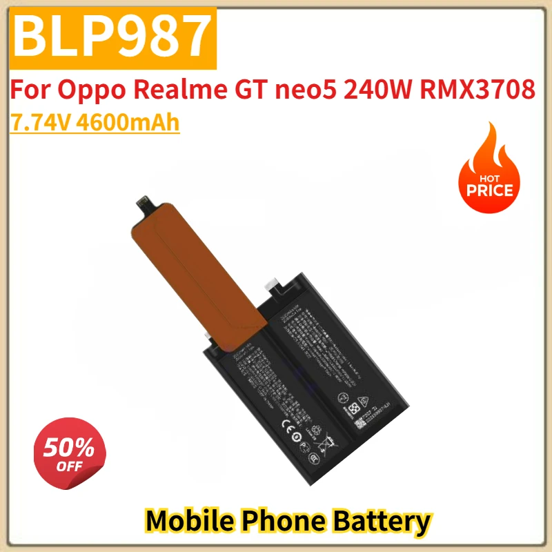 

High Quality BLP987 Mobile Phone Battery 7.74V 4600mAh For Oppo Realme GT neo5 240W RMX3708 Brand New Replacement Battery