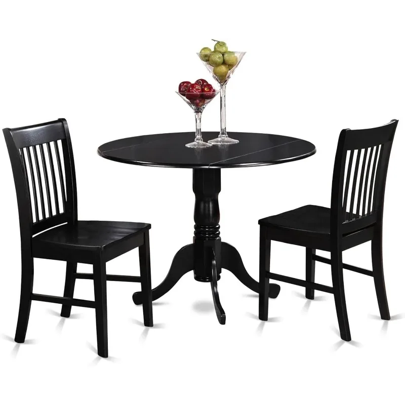 East West Furniture Dublin 3 Piece Kitchen Set for Small Spaces Contains a Round Dining Room Table with Dropleaf and 2 Chairs