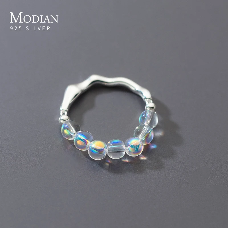 

Modian 925 Sterling Silver Irregular Crystal Sparkling Adjustable Finger Ring for Women Anniversary Gift Fine Jewelry Free Size