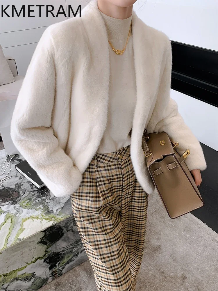 Real Mink Fur Coat Women Luxury Short V Neck Fur Jacket Winter New in Outerwears High Quality Womans Clothing шуба женская 2024