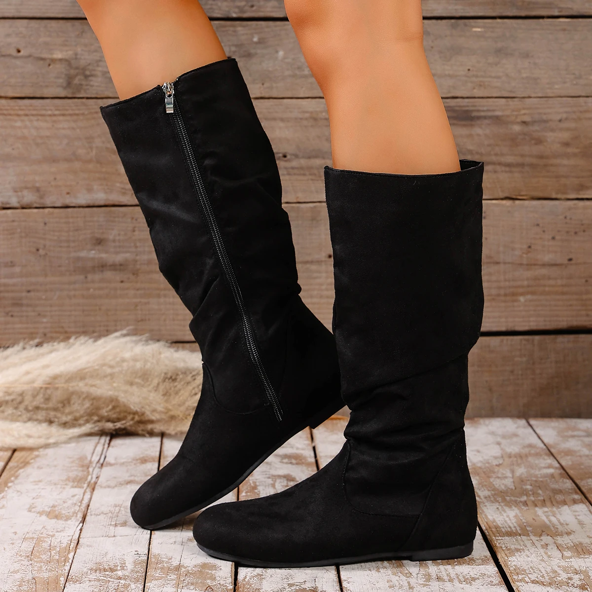 من المألوف جديد جولة تو الجلد المدبوغ المضادة للانزلاق أحذية دراجة نارية عادية لراحة الشتاء مثير حجم كبير أحذية فارس للنساء