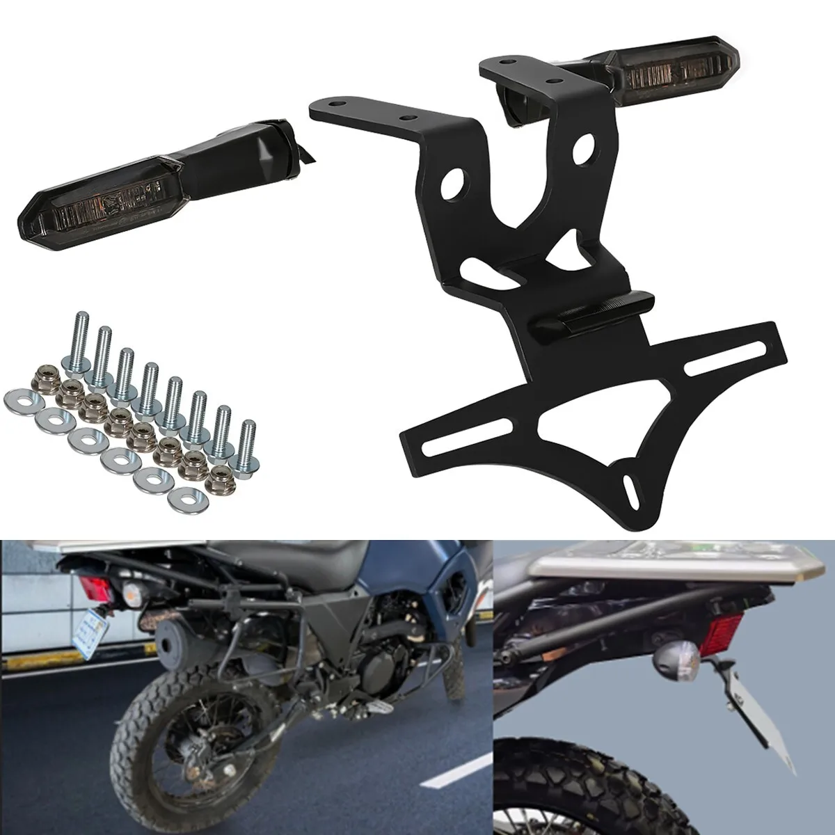 

Комплект задних фонарей со светодиодной подсветкой Fender Eliminator, обработанный на станке с ЧПУ — встроенные указатели поворота, водонепроницаемый, простая установка для KLR650 2022-2025