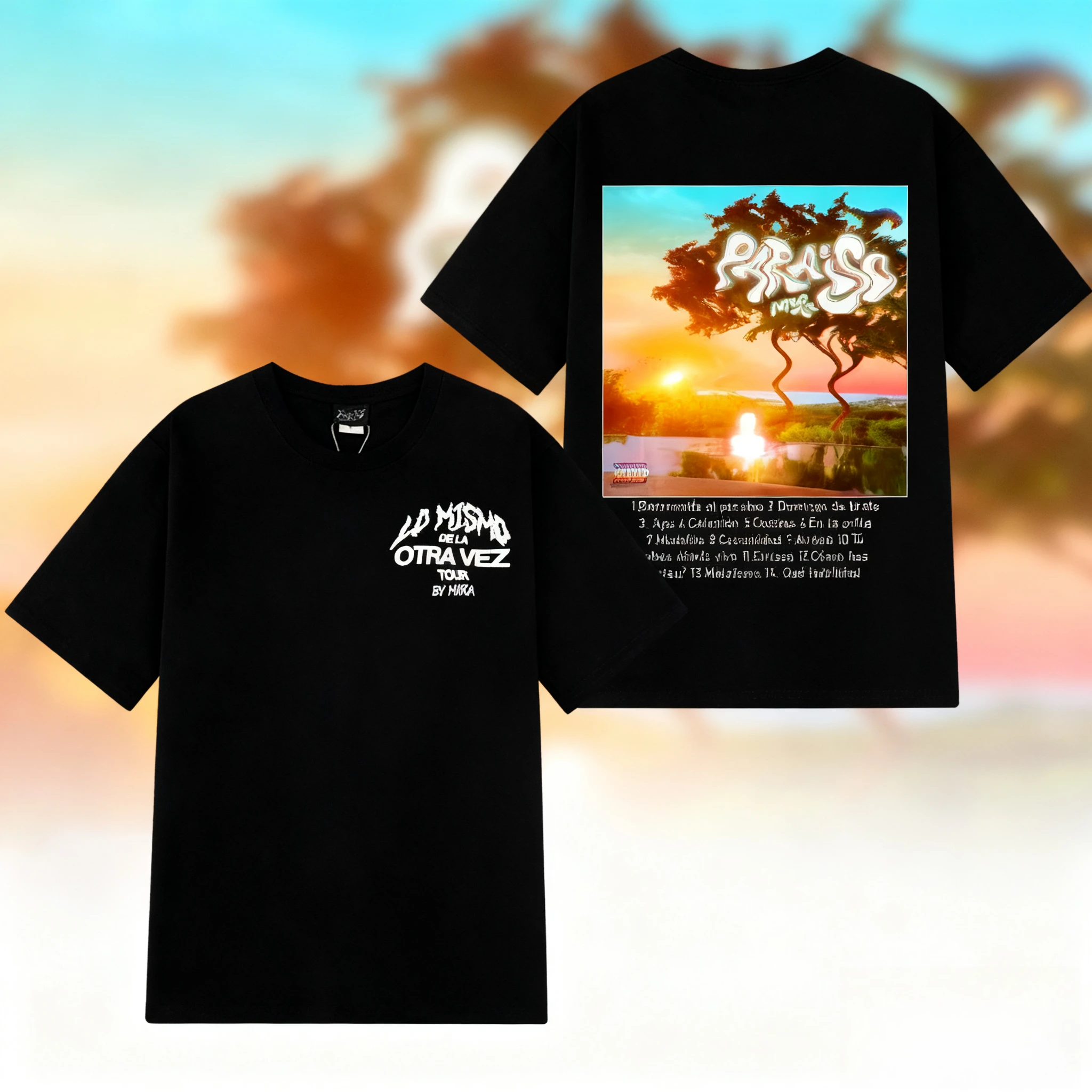 2025 verano Mora Paraiso estampado de moda camiseta hombres mujeres Harajuku Hip-hop 100% puro algodón impreso camisetas de gran tamaño con cuello redondo