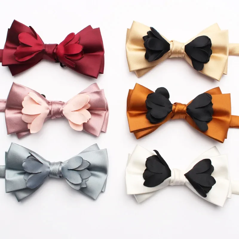 

High quality yarn-dyed ribbon large bowtie men's suit polyester bowtie double casual bow tie