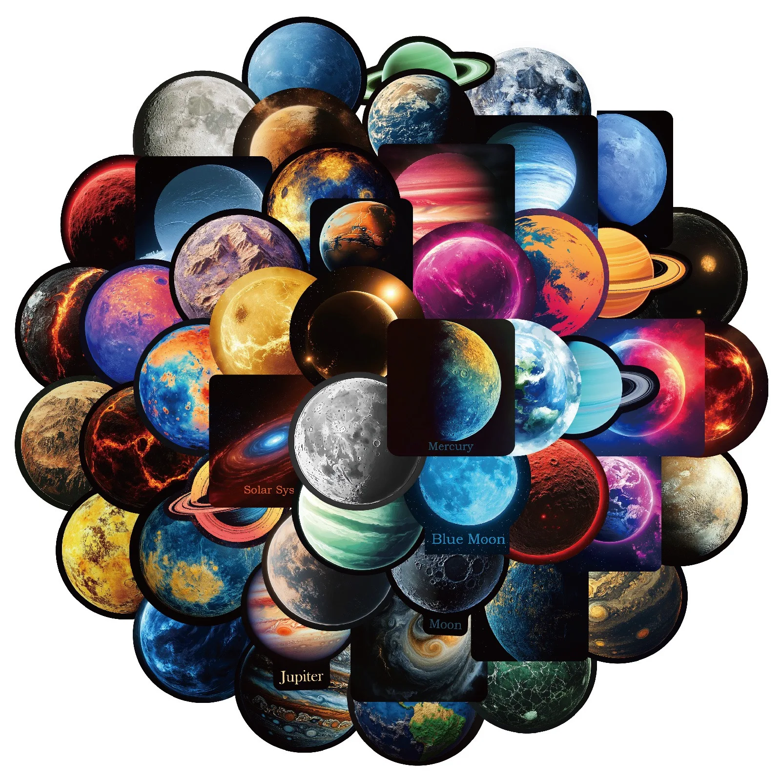 10/50pcs Planet Universe Stickers Galaxy Moon Earth Mars DIY Kids Toy Gift Decorative Graffiti Decal for Phone Laptop Scrapbook