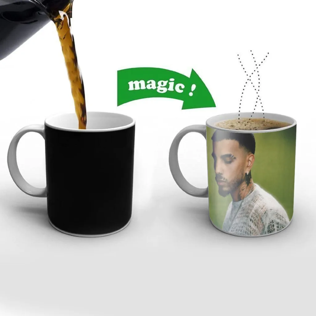 Rauw Alejandro Playa Saturno Singer Magic Hot Cold Heat Temperature Sensitive Color-Changing Coffee Tea Milk Mug Cup