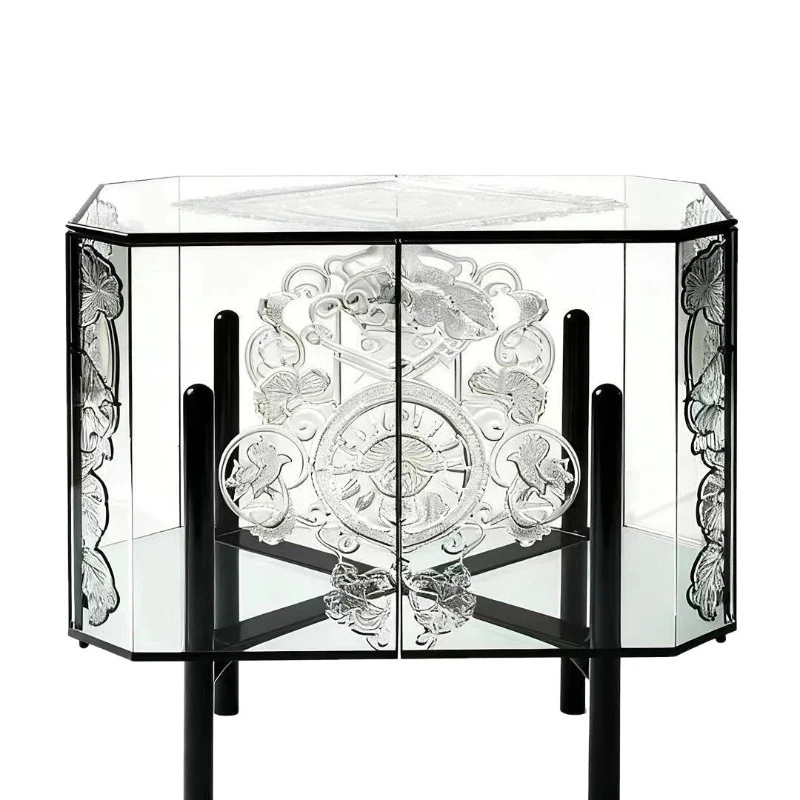 acrylic carved coffee table, carved pattern desktop, light luxury art living room table