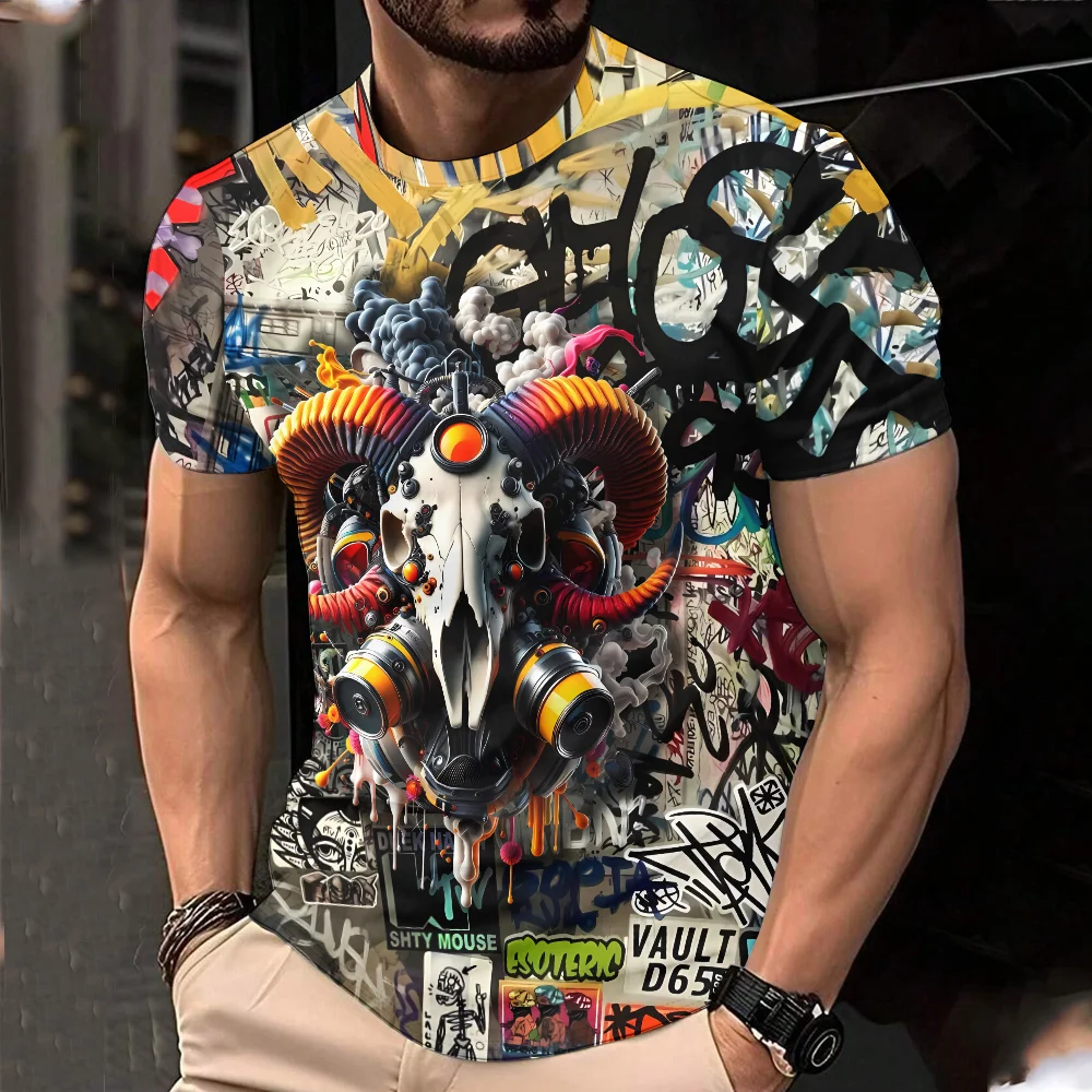 

Men's summer hot item personalized casual 3D cartoon goat print T-shirt top trendy short sleeved