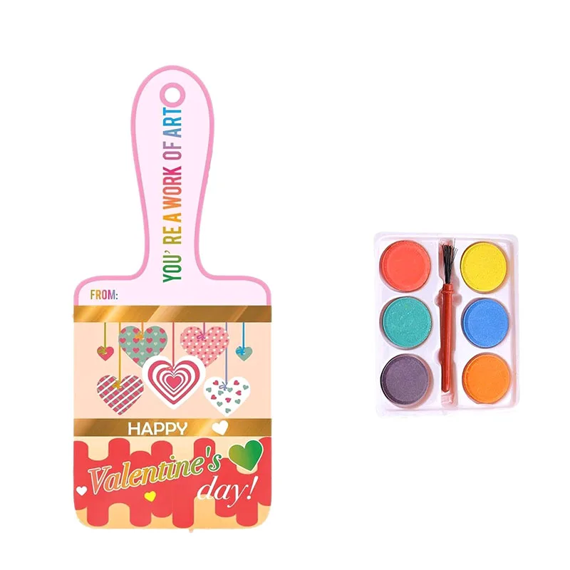 6 Color Watercolor Paint And Valentines Day Card Set For Kid Student Classroom Exchange Game Prize School Party Supplies