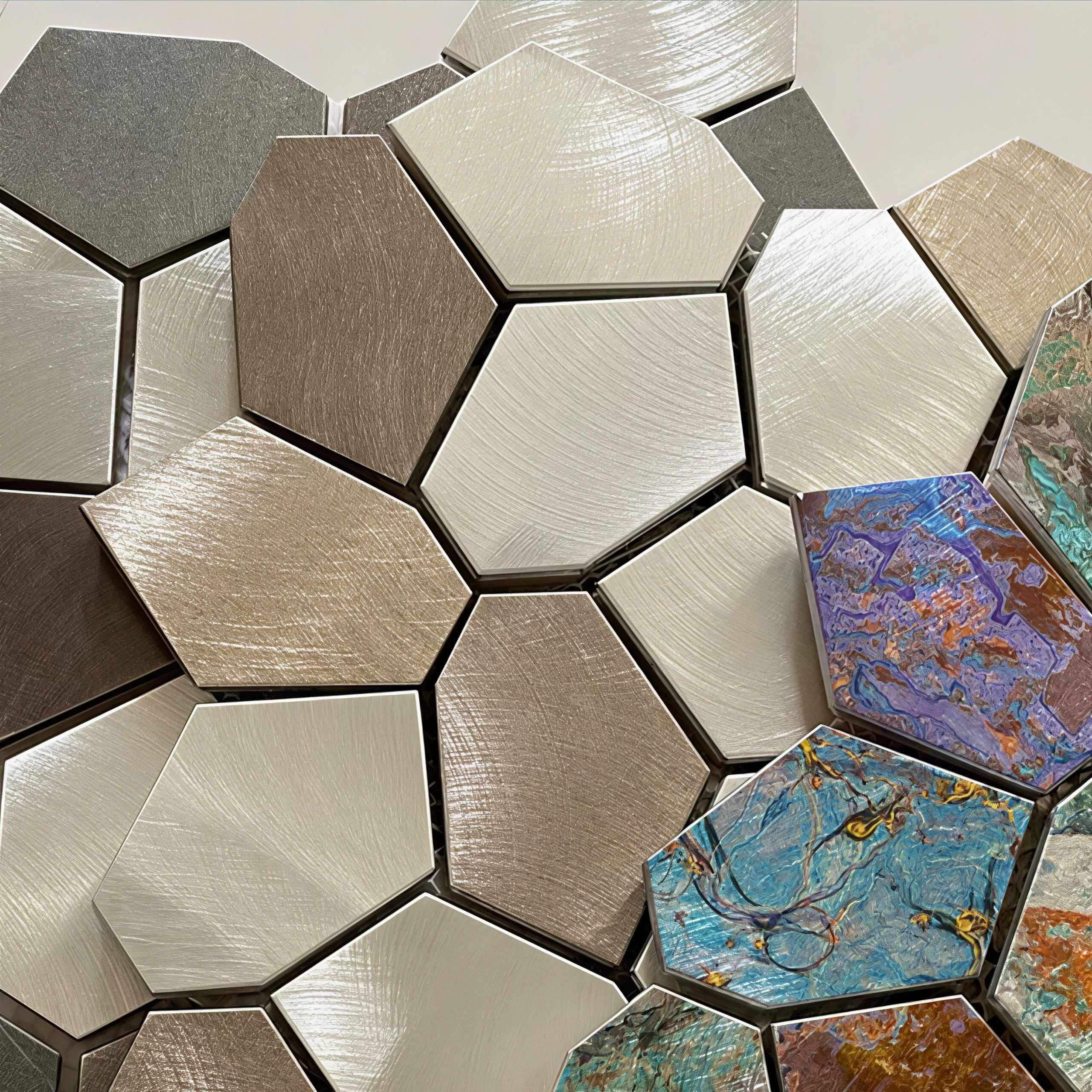 10Pcs/Pack Stainless Steel Irregular Hexagon Mosaic Tile Metal Wall Sticker Kitchen Backsplash Bathroom Home Decor 3 Colors