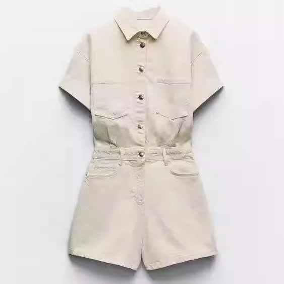 

Summer 2025 New Women's Slim Fit ort Denim Rer High Waist Straight Leg Commute Sle High Quali Ladies' One-Piece Suit