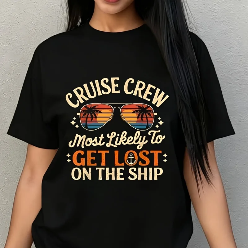 Cruise Crew Most Likely to Get Lost on the Ship Graphic Women's Plus Size T-Shirt 100% Cotton 220g