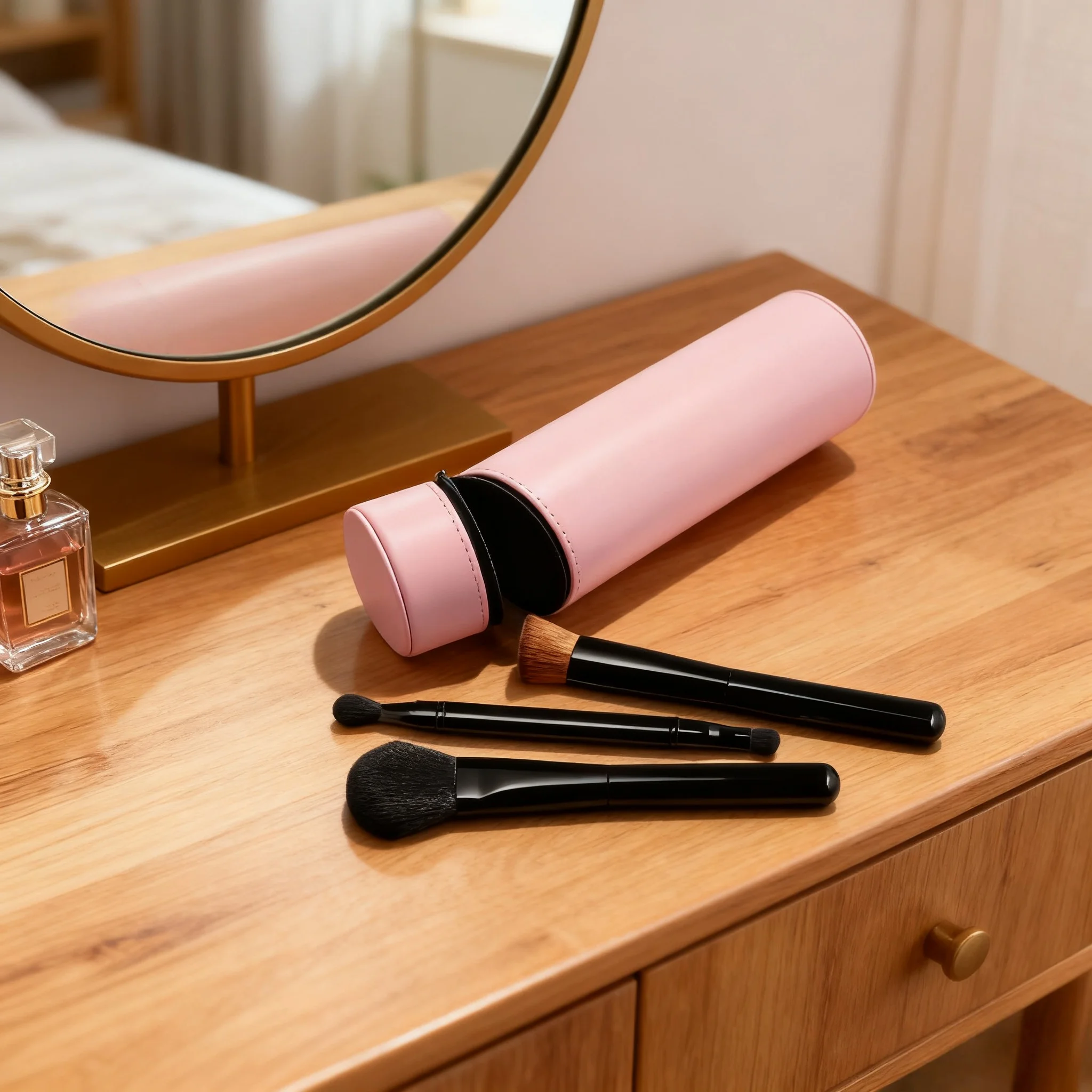 Conjunto de pincéis de maquiagem de luxo saco de viagem de pele de bezerro edição limitada blush escova de base de dupla utilização escova de sombra de cabeça dupla