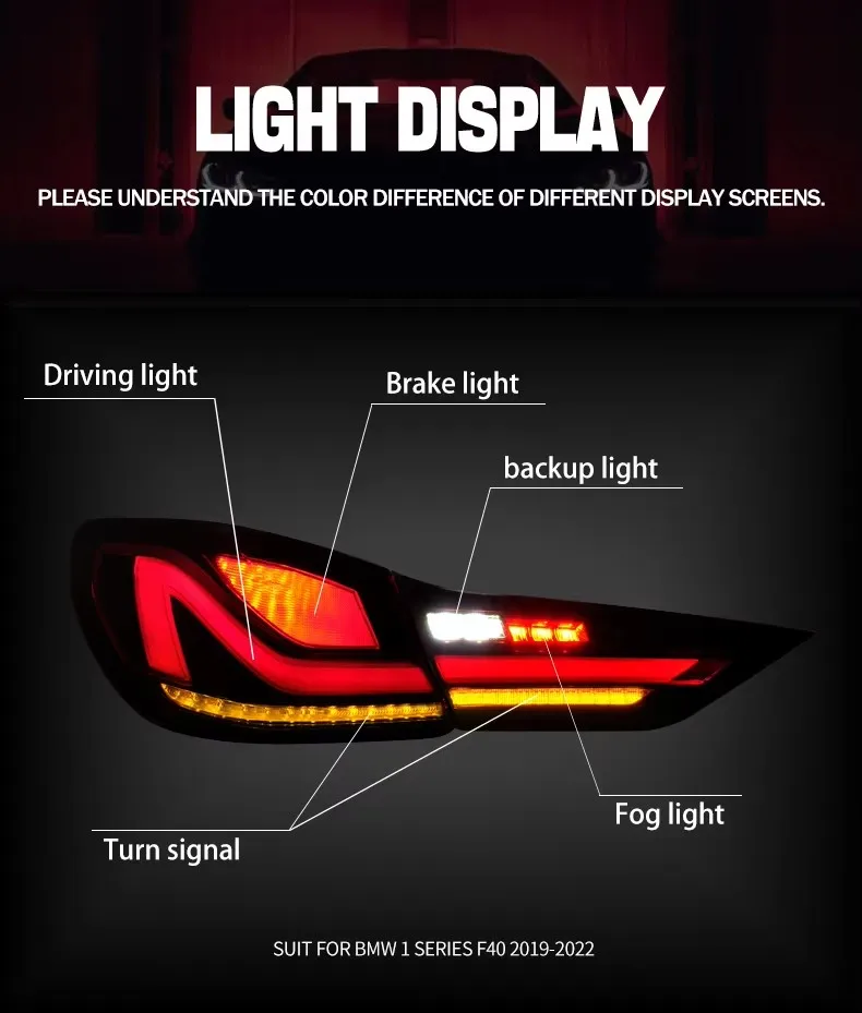 لسيارات BMW 1 Series F40 مجموعة المصابيح الخلفية الضوء الخلفي الداخلي الشفاف 2019-2022