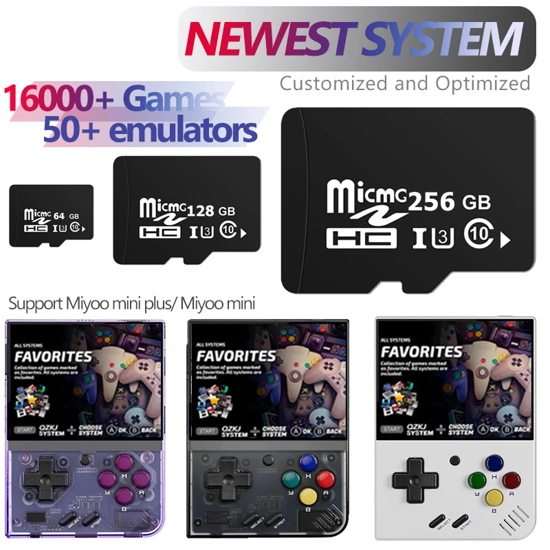 Miyoo Mini 256GB Newest Version System Card 16000+ games 50+ Emulators Customized and Optimized System card for Miyoo mini Plus