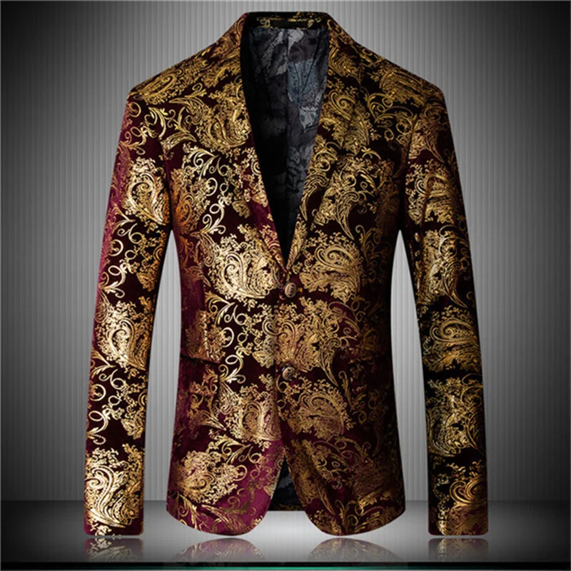 Brand 2023 New Tide Mens Fashion Print Blazer Design Plus Size Hip Hot Casual Male Slim Fit Suit Jacket Singer Costume