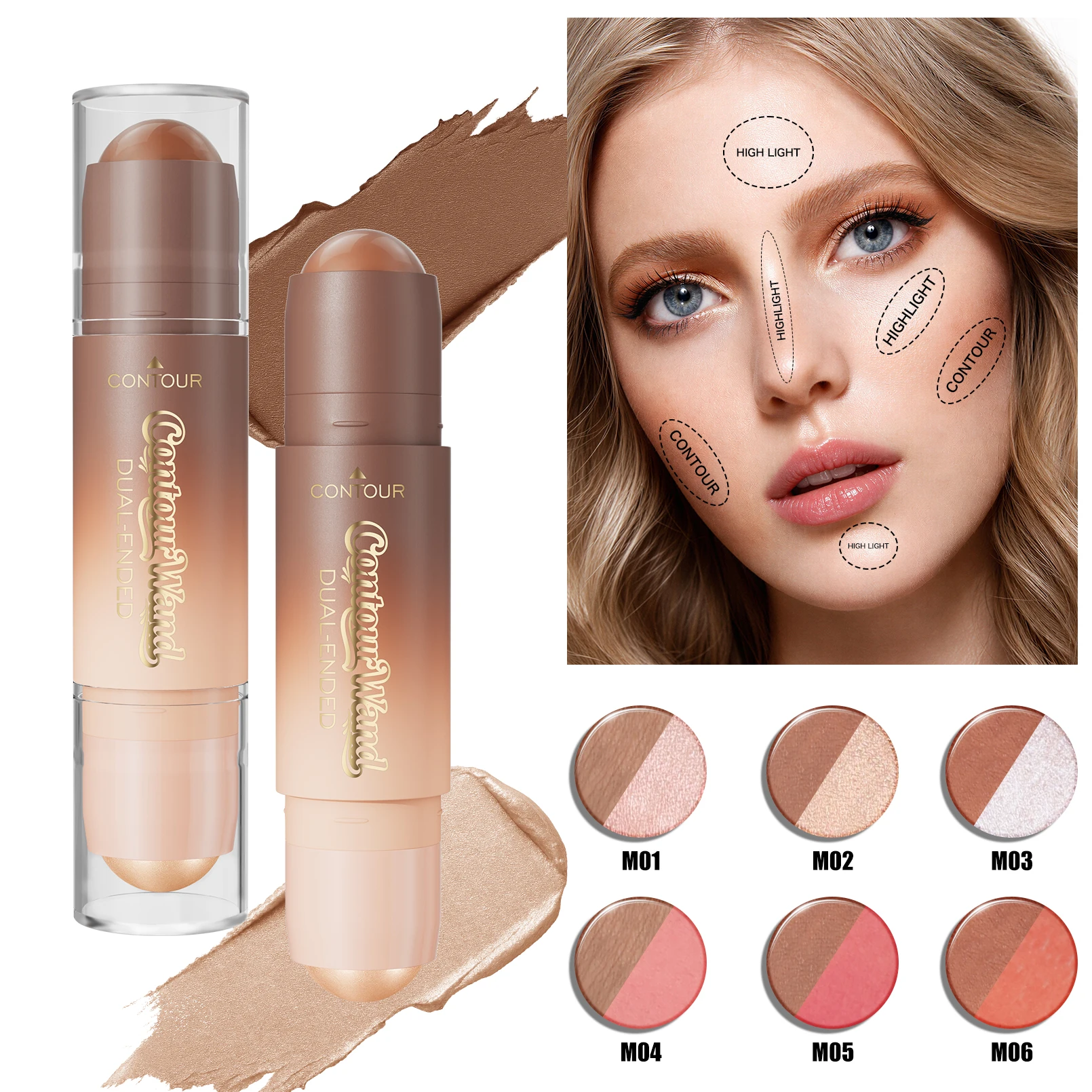 Hello Kiss 2-in-1 Contour Highlighter Blush Stick Waterproof Cream Face Makeup Natural Stereo Facial Shaping Cosmetics