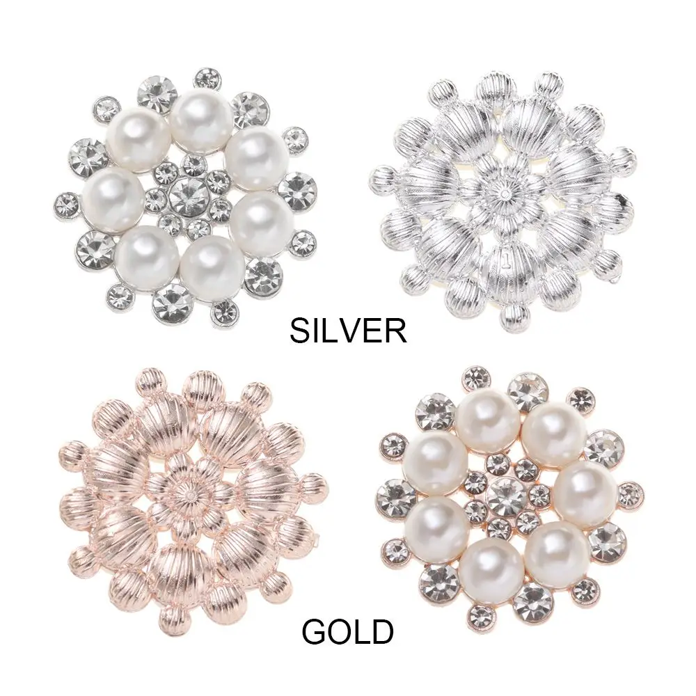 5Pcs DIY Bag Clothes Decoration Rhinestone Buttons Crystal Glass Stone Sewing Buttons Pearl Flower Buttons