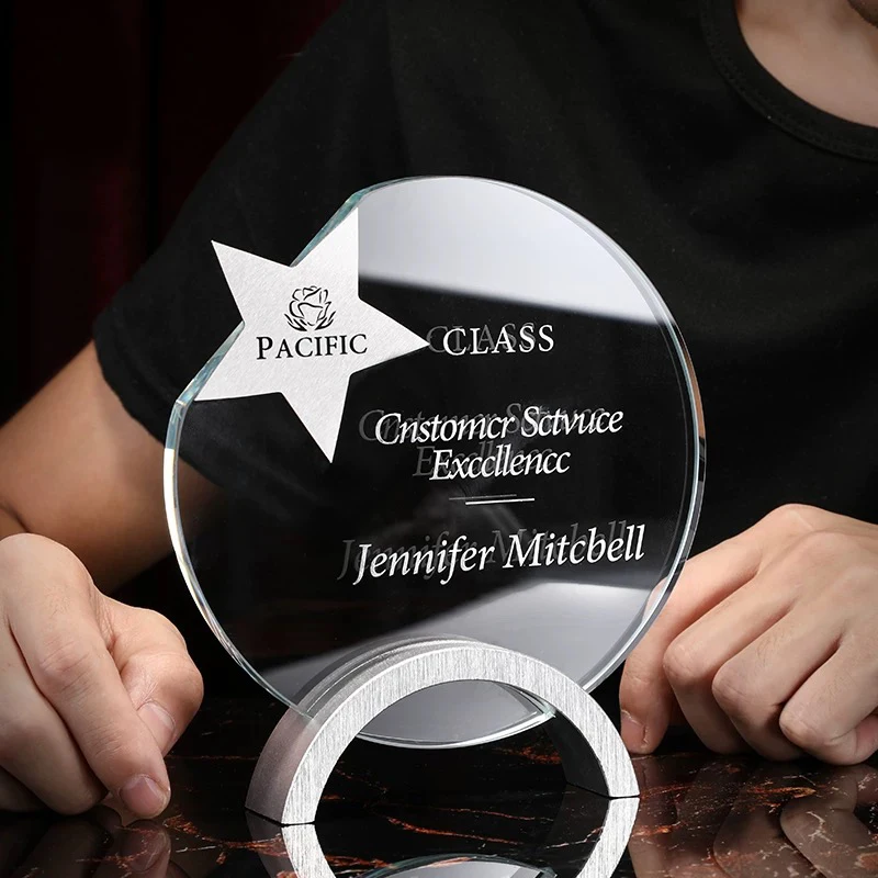 Personalized Custom Crystal Glass Metal Trophy Metal Pentagram Award Sports Activities Prize Company annual meeting Souvenir
