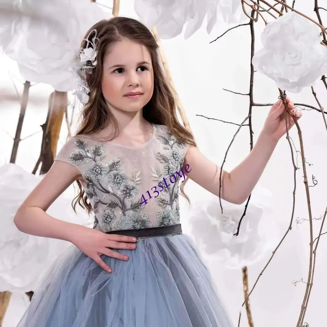 Sukienki dla dziewczynek na wesele z krótkim rękawem, suknie balowe z aplikacjami, sukienki na konkursy piękności, mini sukienki quinceañera, sukienki dla dzieci i niemowląt na zamówienie.