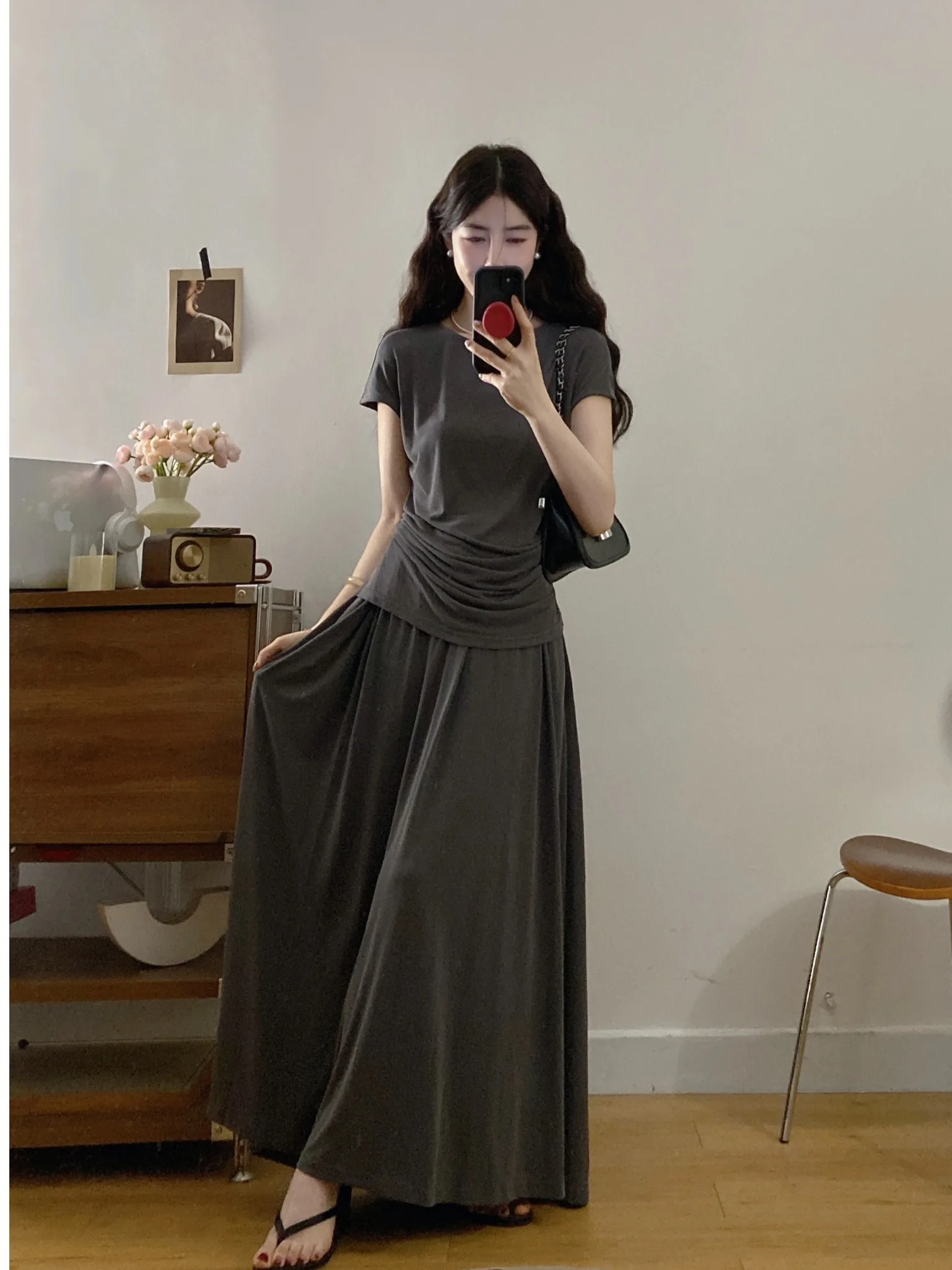 

plus Size Casual round Neck Short Sleeve T-Shirt And High Waist Skirt Two Piece Set for Women Summer Comfortable Lazy Style