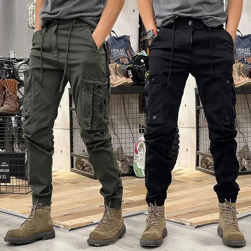 Pantalones Cargo de motociclista para hombre, ropa informal de algodón, talla grande, tendencia única