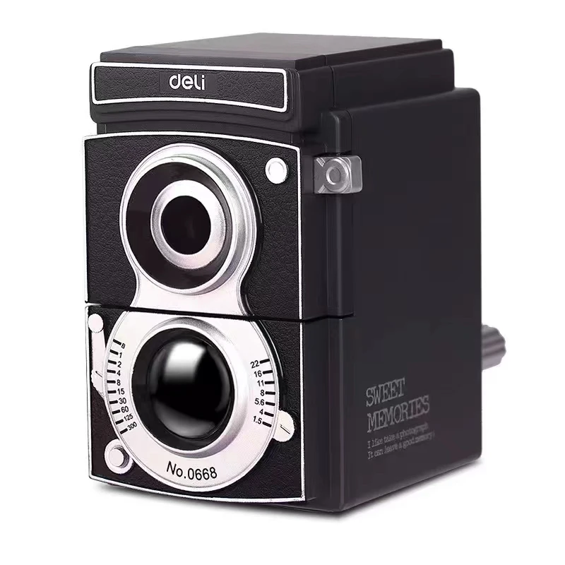 Retro Camera Shaped Hand Crank Pencil Sharpener for Students Home Study Supplies Black 0668