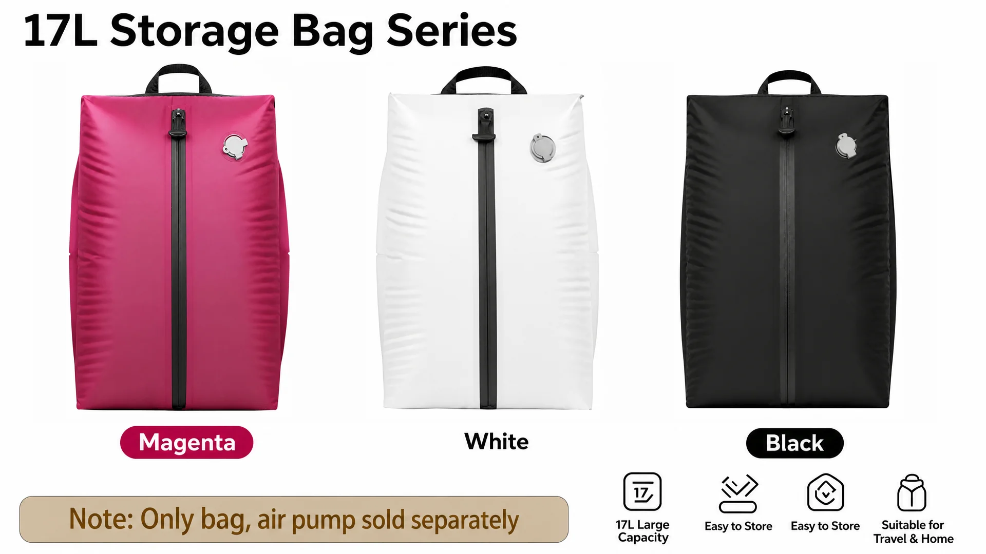 Vacuum Storage Bags Packing Cube IP67 Waterproof PU Polyester 17L Soft Portable White Black Pink Travel Bag Pump Sold Separately