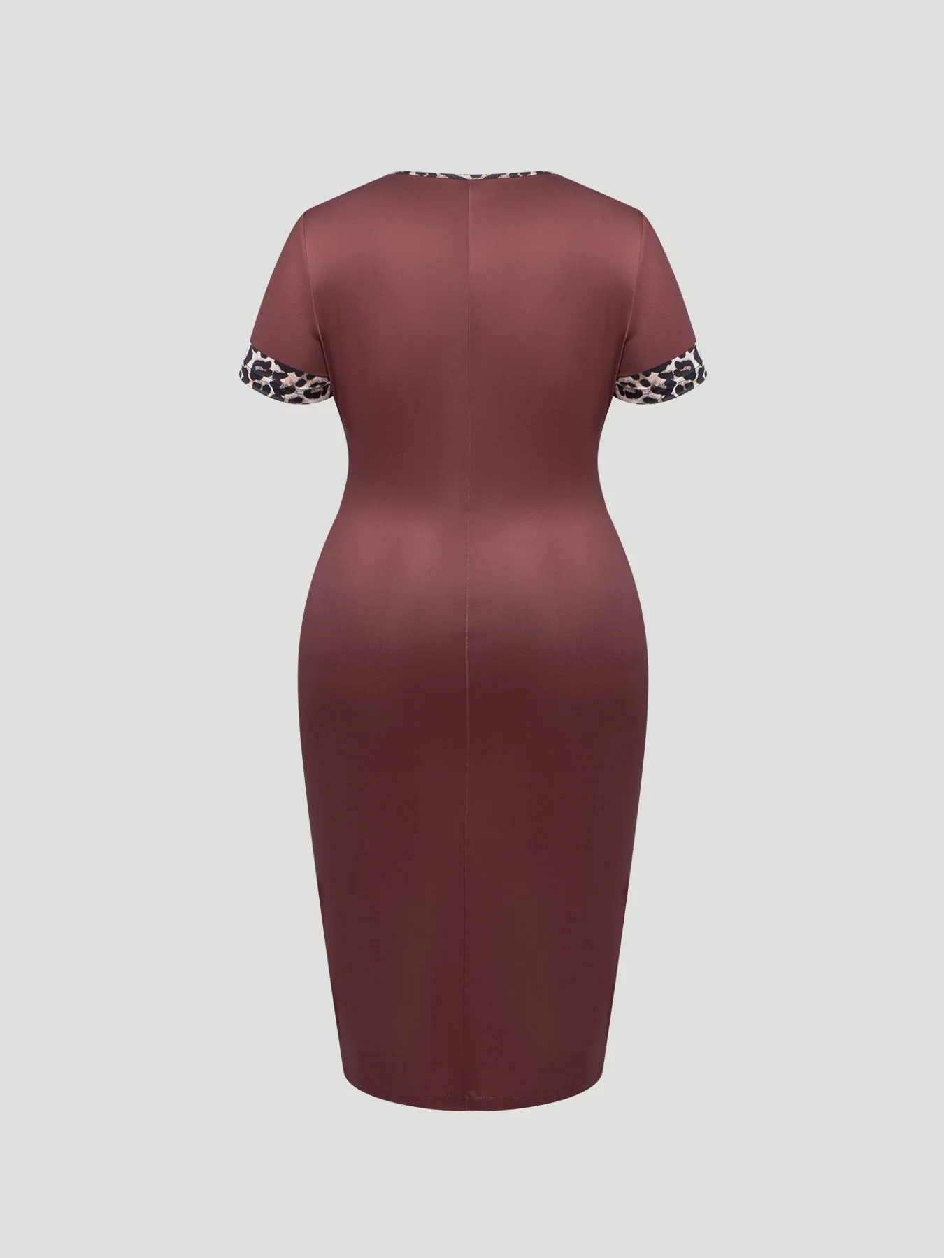 Damen Übergröße Kleid Rundhals Leopardenmuster Patchwork Kurzarm Bodycon Midikleid Elegantes Frühling Sommer Schickes Partykleid – Detail 7