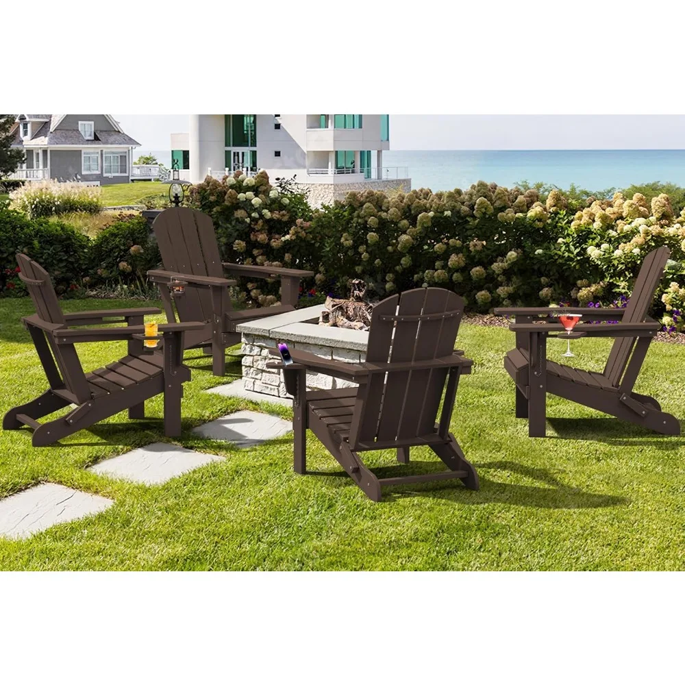 Adirondack Chair with Cup Holders - Composite Adirondack Chairs Set of 2 HDPE Outdoor Chairs All Weather Use