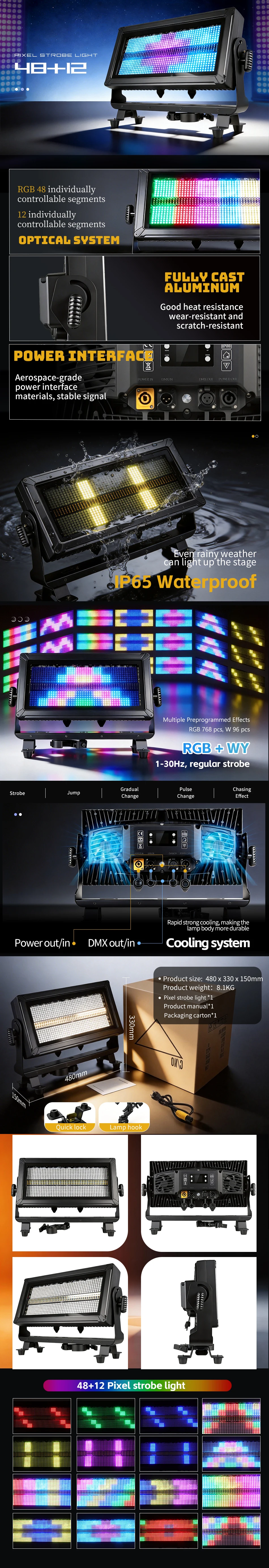 400W Wasserdichtes LED-Stroboskoplicht mit 48+12 DMX, Ultrahohe Helligkeit, Outdoor-Bühnenbeleuchtung für Konzerte, DJs und Diskotheken – Detail 1