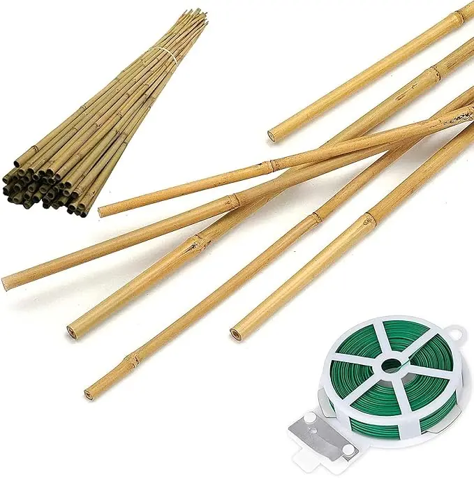 50 Pack 5ft Bamboo Plant Stakes for Wood Garden Sticks，Wooden Plant Supports，Bamboos，Bamboo Trellis，Crafts