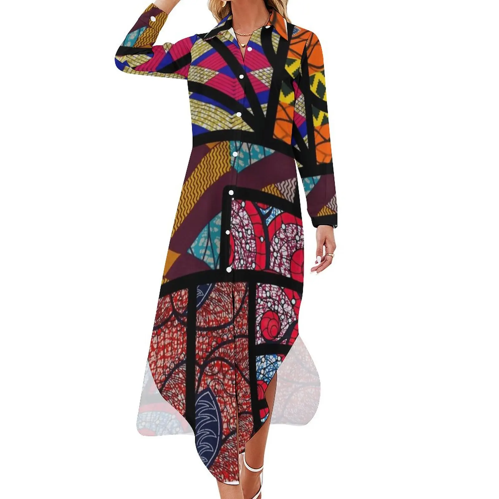 

African print Long Sleeved Shirt Dress summer clothes dress korean style Clothing